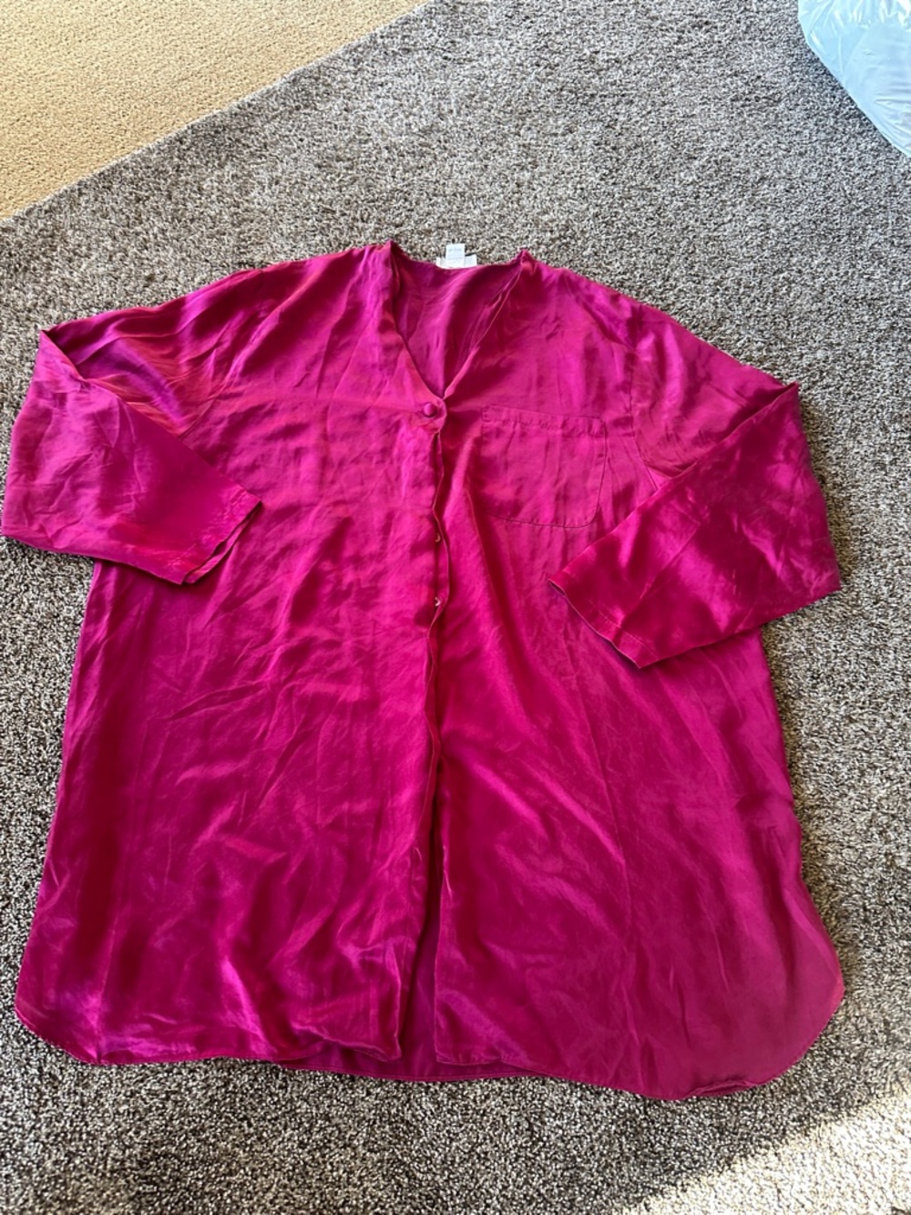 NORDSTROM Vibrant Magenta Button-Front 100% Silk Nightdress XXL